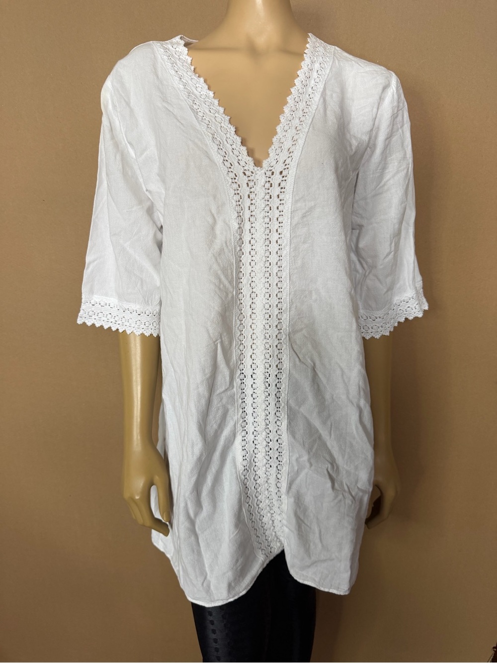 NWT Seaspice Resort Wear Cotton Boho Eyelet Lace-Trim V-Neck Swim  Coverup